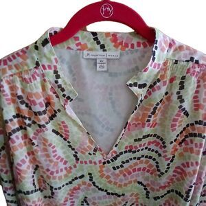 JM COLLECTION Womens 16W Boho Georgette 3/4 Sleeve V-Neck Top Multicolor Print